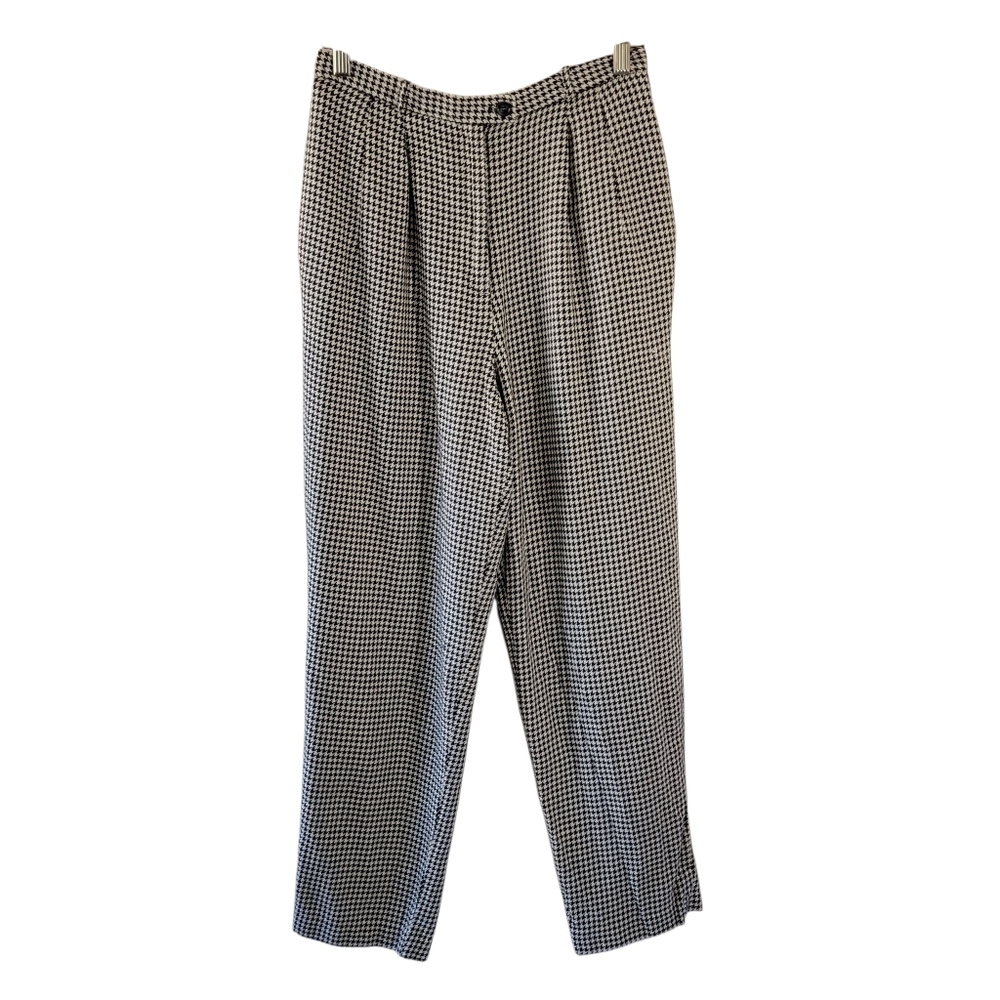 VTG Talbots Houndstooth Black White High-Rise Straight Mom Pant Sz 8 Silk Blend